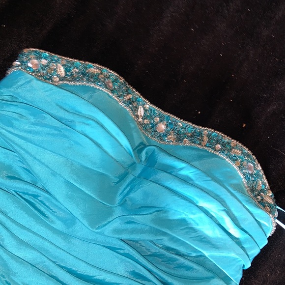 Exclusive Simon V turquoise strapless prom gown size XS formal wedding party - Picture 11 of 12